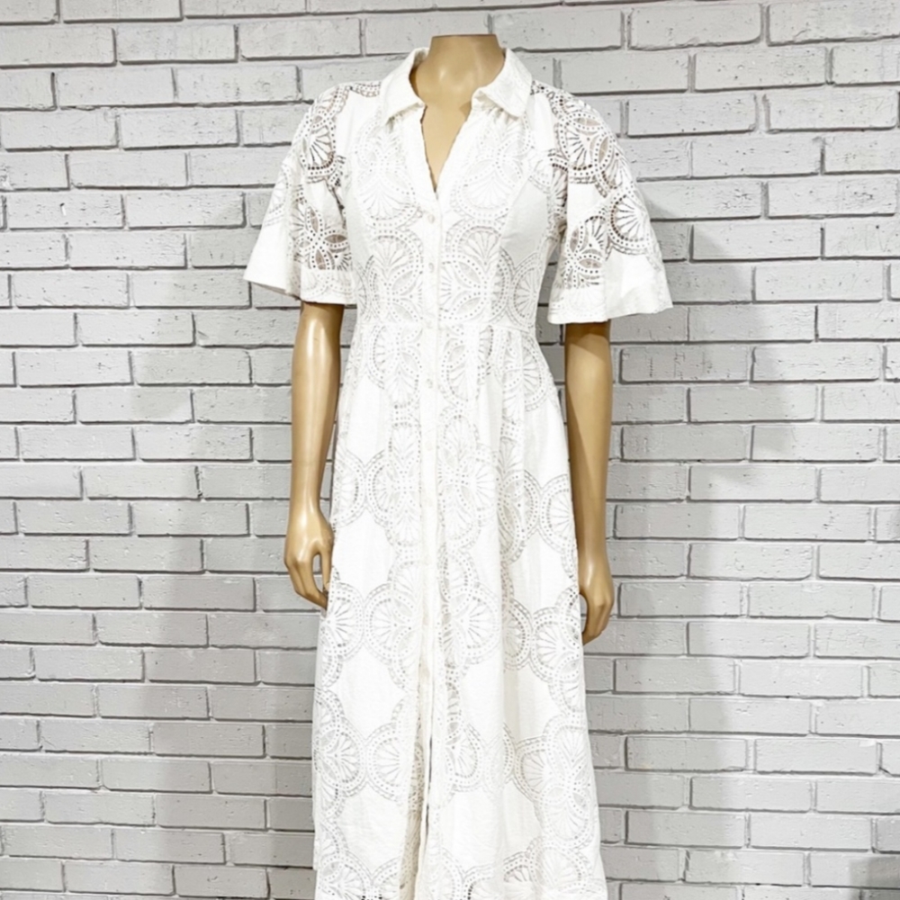 Anthropologie White eyelet midi dress Size 8 - runs small IMO